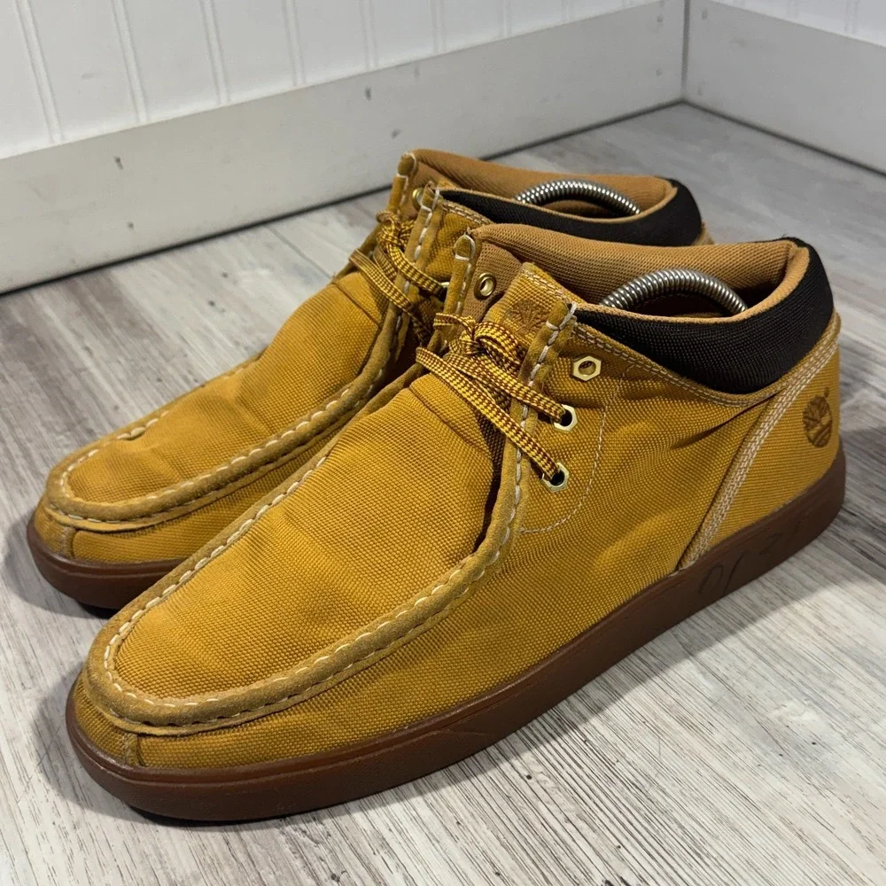 Timberland Groveton Canvas Moc Toe Shoes Men's Mustard Brown‎ Size 11